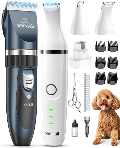 oneisall 4 in 1 Dog Clippers and Paw Trimmer Grooming Kit, Low