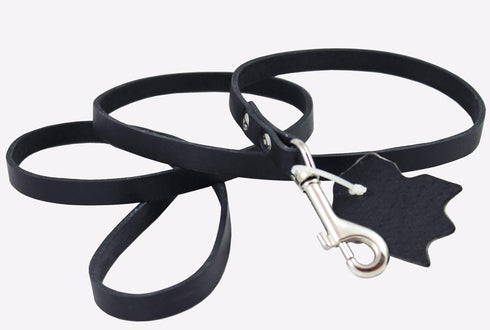 Genuine Leather Classic Dog Leash Black 1/2" Wide, 4 Ft for Boston Terrier, Poodle, Puppies