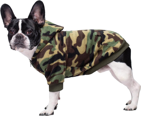 Camo French Bulldog Clothes Dog Hoodie Sweatshirts with Pockets for Small Dogs, Puppy, Chihuahua, Fleece Dog Sweaters