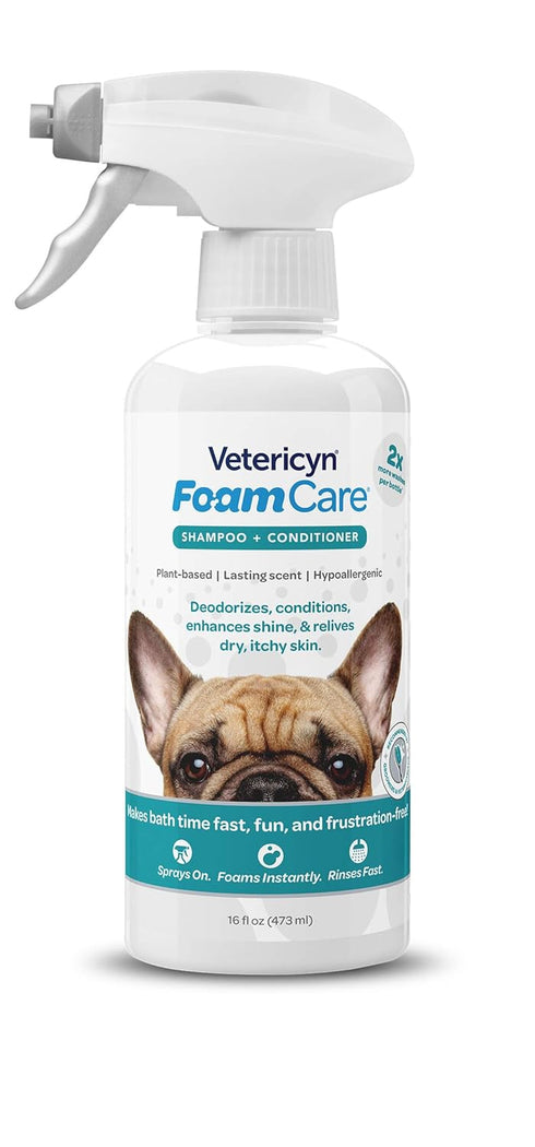 Vetericyn FoamCare Dog Shampoo and Conditioner - Instant Foaming, Spray-On Hypoallergenic Shampoo,