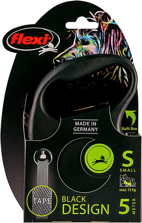 Flexi Black Design Small 5m Retractable Dog Leash for Dogs up to 15kgs/33lbs