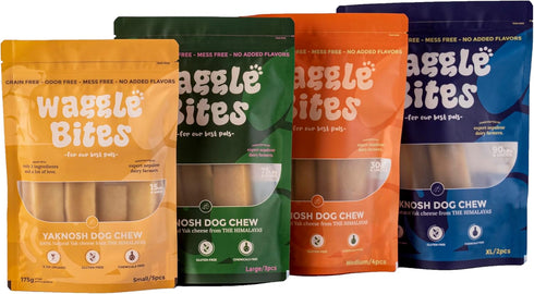 WaggleBites Original Yak Cheese Dog Chew - 100% Natural, Long Lasting, Healthy Treats for Dogs 75 Lbs & Under, 3 pcs
