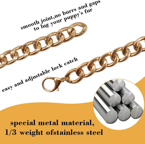 18K Gold Plated Dog Chain Collar, 3/4 Inch (20mm) Width, Durable Cuban Link Necklace for Pit Bulldog, Light Metal