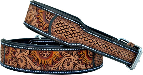 Padded Leather Dog Collar with Western Style Sun Flower Design for 10AB122-L