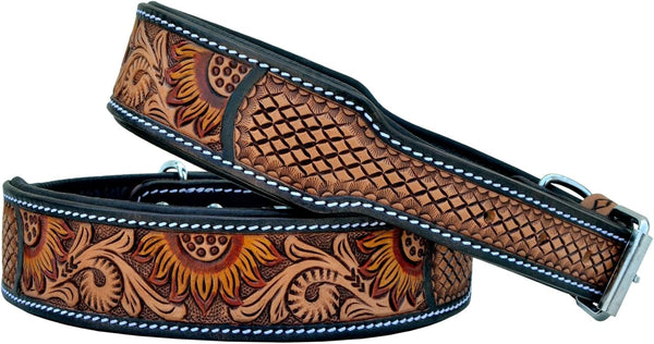 Padded Leather Dog Collar with Western Style Sun Flower Design for 10AB122-L