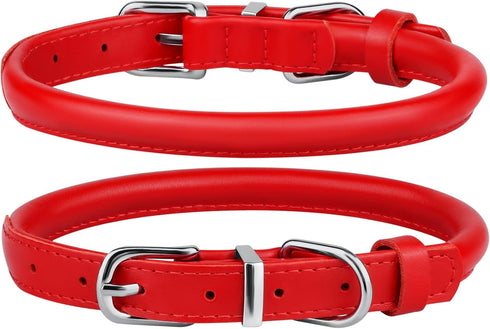 BRONZEDOG Rolled Leather Dog Collar for Small to Large Dogs with QR ID Tag, Scarlet Red (S: 12-14 Inch)