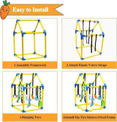 8 Puppy Play Gym with Hanging Toys, Jungle Gym for Small Dogs & Puppies Indoor Enrichment Playground Interactive