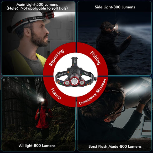 1200 4 90Angle Headlamp Rechargeable Lumens Super Brightest Modes Head Lamp for Adults Zoom Waterproof Headlight