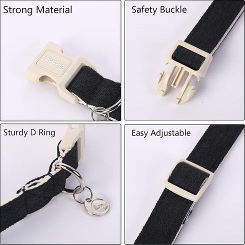 DOGWONG Heavy-Duty Cotton Hemp Dog Collar, Adjustable Soft Natural Fabric for Small Medium Large Dogs, Cute Wedding