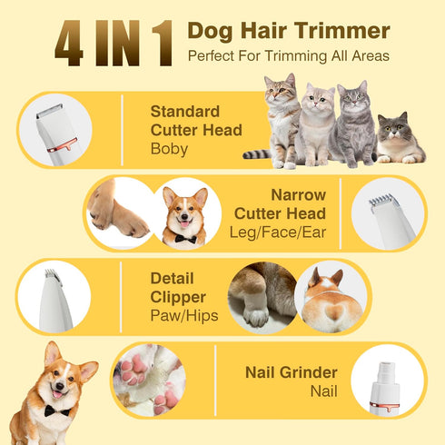 Petium 4-in-1 Trimmer,USB-C IPX4 Cats,6 Dog Grooming Clippers Kit-Quiet Dog Nail Grinder & Paw Rechargeable Cordless