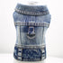 Cool Blue Denim Dog Jeans Jacket for Small Medium Dogs, Comfort Lapel Harness Vest with D-Ring for Leash