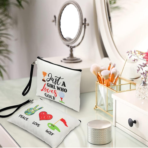 Kacctyen 4 Pieces Golf Gifts - Lady Golf Cosmetic Bags, Inspirational Pouch Zipper Wallet for Women Golf Lover