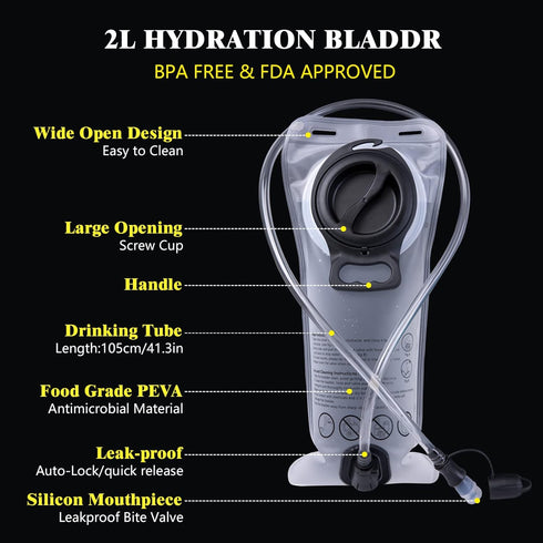 Hydration Backpack with Cool Lights, 2L Water Bladder, Lightweight Bag for Running, Hiking, Climbing