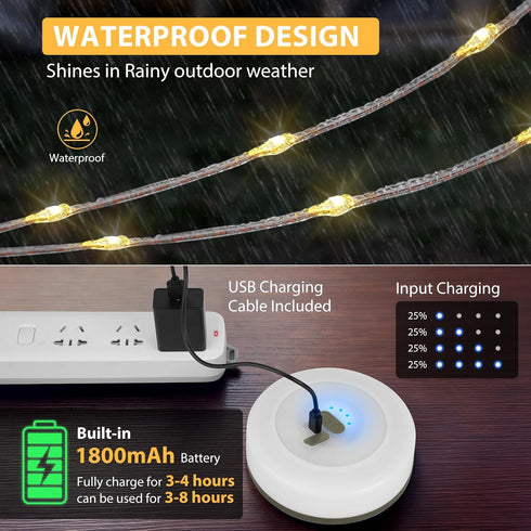 2Pack 4 1 32.8FT 6 Camping String Lights, in Quick Storage Camping Essentials Gear Rechargeable Tent Lights with Modes