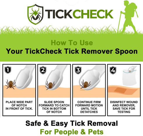 TickCheck Tick Remover Spoon - 3 Pack Lightweight Tick Remover Tools with Free Tick ID Card & Carabiner