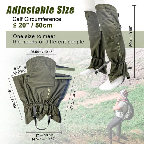 Tactical Leg Gaiters - Full Length Zip Waterproof Breathable High Gaiters for Hunting, Hiking, Walking