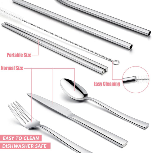HaWare 9-Piece Portable Travel Silverware Utensils with Case, Stainless Steel Flatware Set for Camping Office School