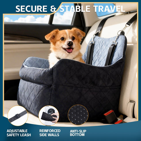 TOPOmerice 30 lbs, Dog Car Seat for Small Dogs, Elevated Pet Booster Seat with Safety Leash & Anti-Slip Base, Washable
