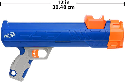 Nerf Dog 12in Blaster without Ball Clip - 3 Squeak Tennis Balls, Opaque Blue/Orange/Gray, Orange, Blue, Green