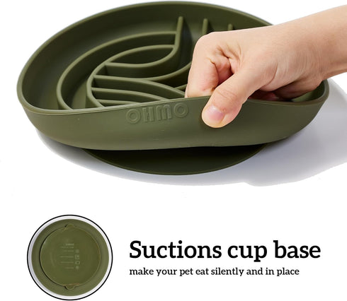 Slow Feeder Dog Bowls (Tree Life, Camo Green), Soft Silicone Food Safe Feeding Bowl for All Breed Pets, Non Slip