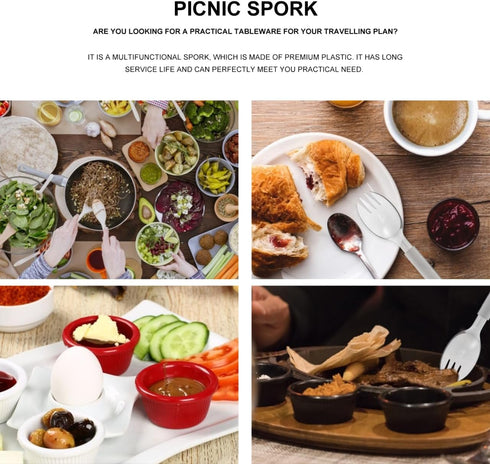 2 1 6.69In Multifunctional Spork in Thick Translucent Grey Fork and Spoon Compact Tableware for Camping Hiking Barbecue