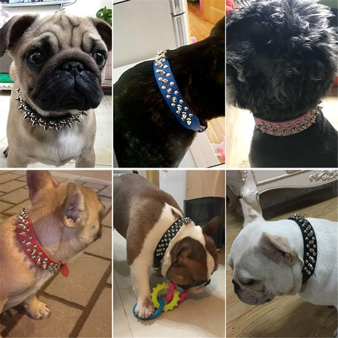 Spiked Dog Collar for Small Dogs, Soft PU Leather Spike Puppy Collar Anti Bite Studded Rivet for Kittens Small Medium