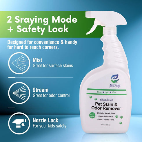 3-in-1 32 oz (1 Pack) Pet Stain and Odor Remover Spray - Formula Natural Pet Odor Spray- All-Purpose Carpet Deodorizer