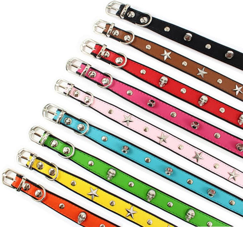 Colorful Personalized Design Skull/Rivet/Star Collar for Puppies & Cats, 9 Colors Optional (S, Blue (Rivet))