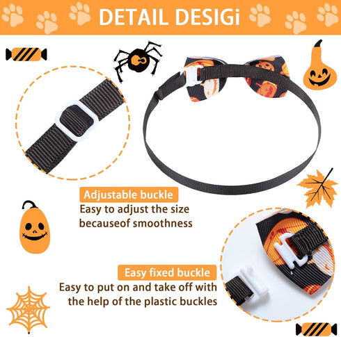 50 Pcs Halloween Dog Bow Ties Adjustable Cat Bow Ties Neckties Set for Halloween Dogs Cat Decoration Supplies (Ghost)