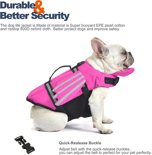 Wings Dog Life Jacket Adjustable Vest with Chin Float, Reflective Stripes, Rescue Handles, High Buoyancy Swim Float