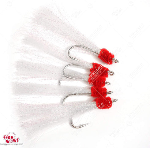 20pcs 5/0 4 Packs Fish WOW! Fishing Shrimp Flying Hook Unrigged White Red Yellow Krystal Flash