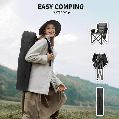 400 Lbs,Folding Oversized Padded Camping Chairs for Adults,Heavy Duty Support Portable Lawn Chair w/Cup Holder,Cooler