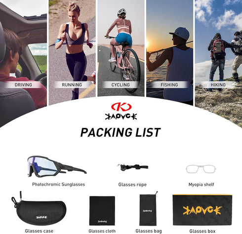 KAPVOE Photochromic Cycling Glasses for Men Women, Clear MTB Sunglasses for Bicycle Riding