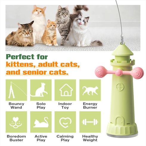 2 Interactive Cat Toy for Indoor Cats, Suction Cup Cat Wand Toy with Play Modes, Self-Play Enrichment Cat Toy, Enhanced