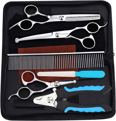 Freewindo Dog Grooming Scissors Kit - Safety Round Tip, Heavy Duty Stainless Steel
