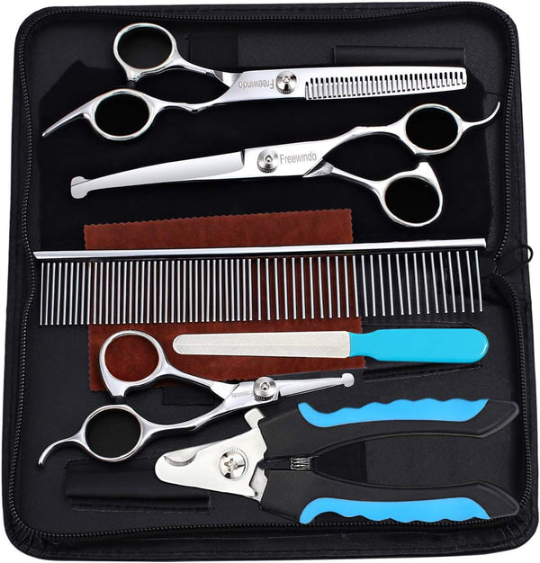 Freewindo Dog Grooming Scissors Kit - Safety Round Tip, Heavy Duty Stainless Steel