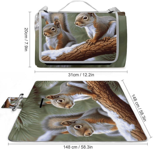 LZQPOEAS (58.3" 58.3"), Little Squirrel Picnic Blanket Outdoor, Square Foldable Lightweight Waterproof Beach Mat X