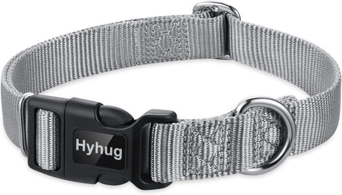 Hyhug Pets Tough Basic Regular Collar for Medium Dogs, Unique Design with Adjustment Triglide Slide (Sleet Gray)