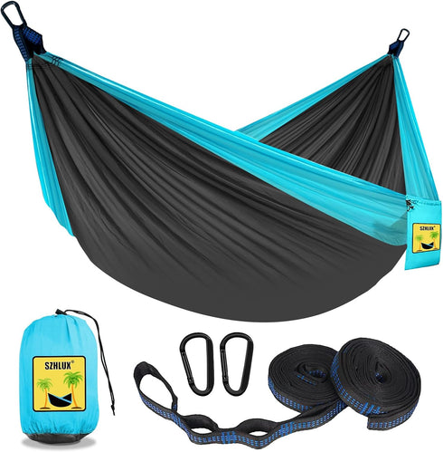 SZHLUX Camping Hammock, Double & Single Portable Hammocks with 2 Tree Straps for Hiking, Backpacking, Outdoor, Beach,
