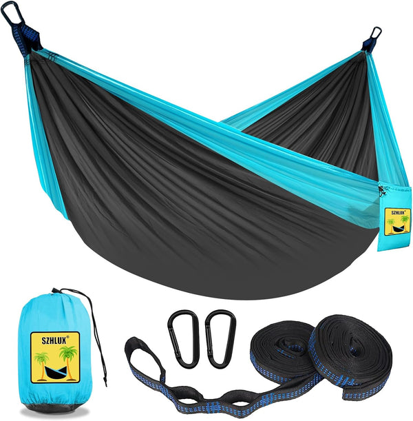 SZHLUX Camping Hammock, Double & Single Portable Hammocks with 2 Tree Straps for Hiking, Backpacking, Outdoor, Beach,
