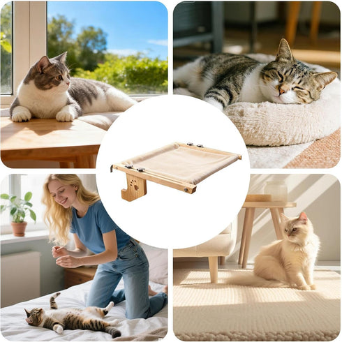 Generic Hammock Cat Window Plush Sunbathing Bed, Sturdy Hanging Perch | Relaxation Spot for Windowsill Bedside Cabinet