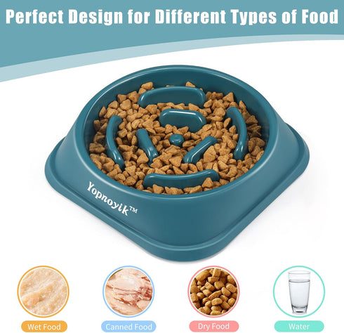 Slow Feeder Dog Bowls, Anti-Slip Maze Puzzle Feeding Bowls for Small and Medium Dogs and Cats (Navy Blue)