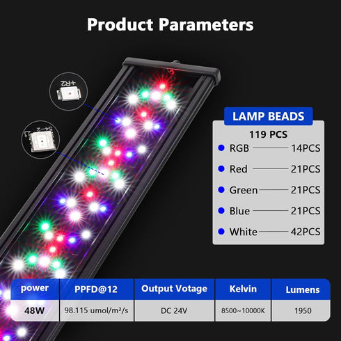 24/7 39in~45in hygger New Mode Timer LED Aquarium Light, Auto On Off Full Spectrum Fish Tank Light Fish