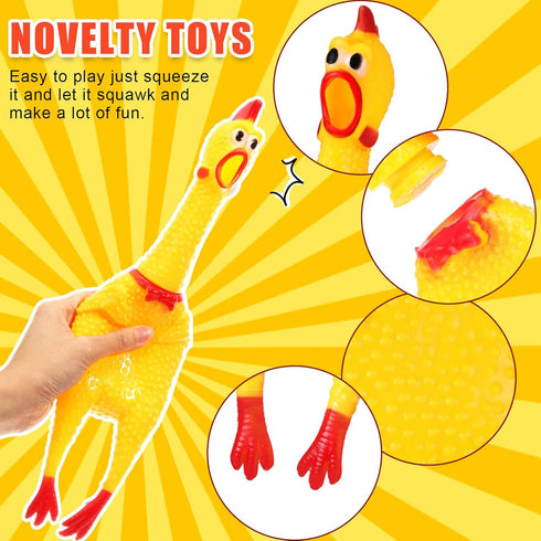 16 Pack Toy(15 Inch,Yellow) Sratte Screaming Chicken Toys Bulk Large Rubber Squeaking Chicken Toys for Pet Chew Gifts