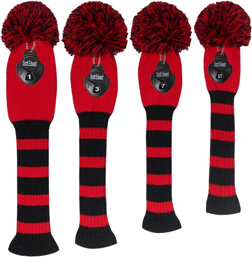 Scott Edward Golf Club Head Covers Set of 4 - Double-Layered Knitted with Rotatable Number Tags