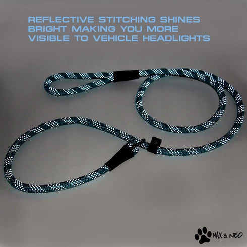 Max and Neo Reflective Rope Slip Lead, 5 Foot Leash - We Donate a Leash to Dog Rescue for Every Leash Sold (PURPLE, 5FT