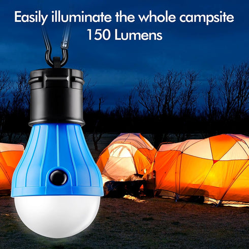 FLY2SKY Tent Lamp Portable LED Tent Lights Blue 4 Packs Hook Hurricane Emergency Lights LED Camping Lights Bulb Camping Tent Lanterns Camping Equipment for Camping Hiking Backpacking Fishing Outage