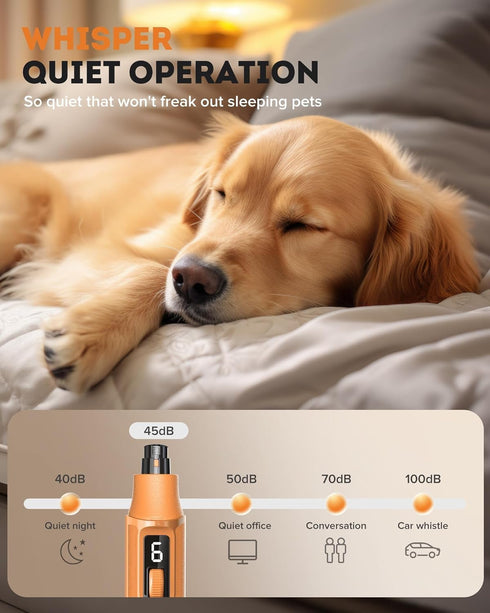 7-Speed Trimmer Dog Nail Grinder with LED Light Ultra Quiet Electric Pet Nail for Large Dogs & Cats Professional