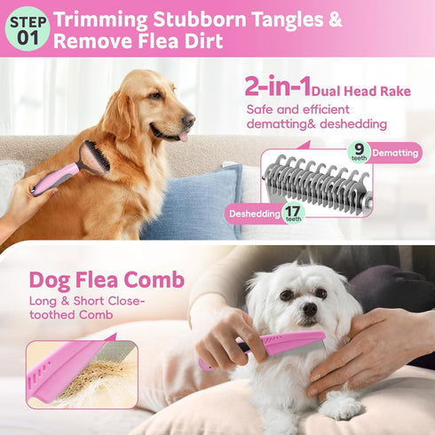 2TRUL 13pcs Dog Brush for Shedding Bath Grooming Kit with Pet Nail Clipper and File - Dog Bath Brush Cat Grooming