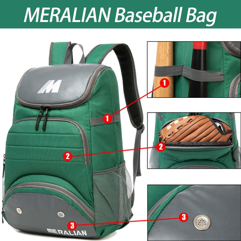Lightweight Baseball Bag - Backpack with Shoe Compartment for T-Ball, Softball & Baseball Equipment & Gear